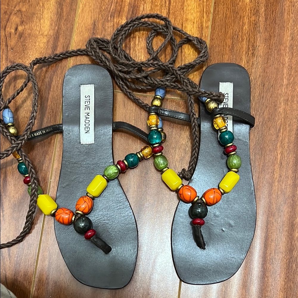 Steve Madden Multicolor Beaded Sandals with Dark Brown Straps